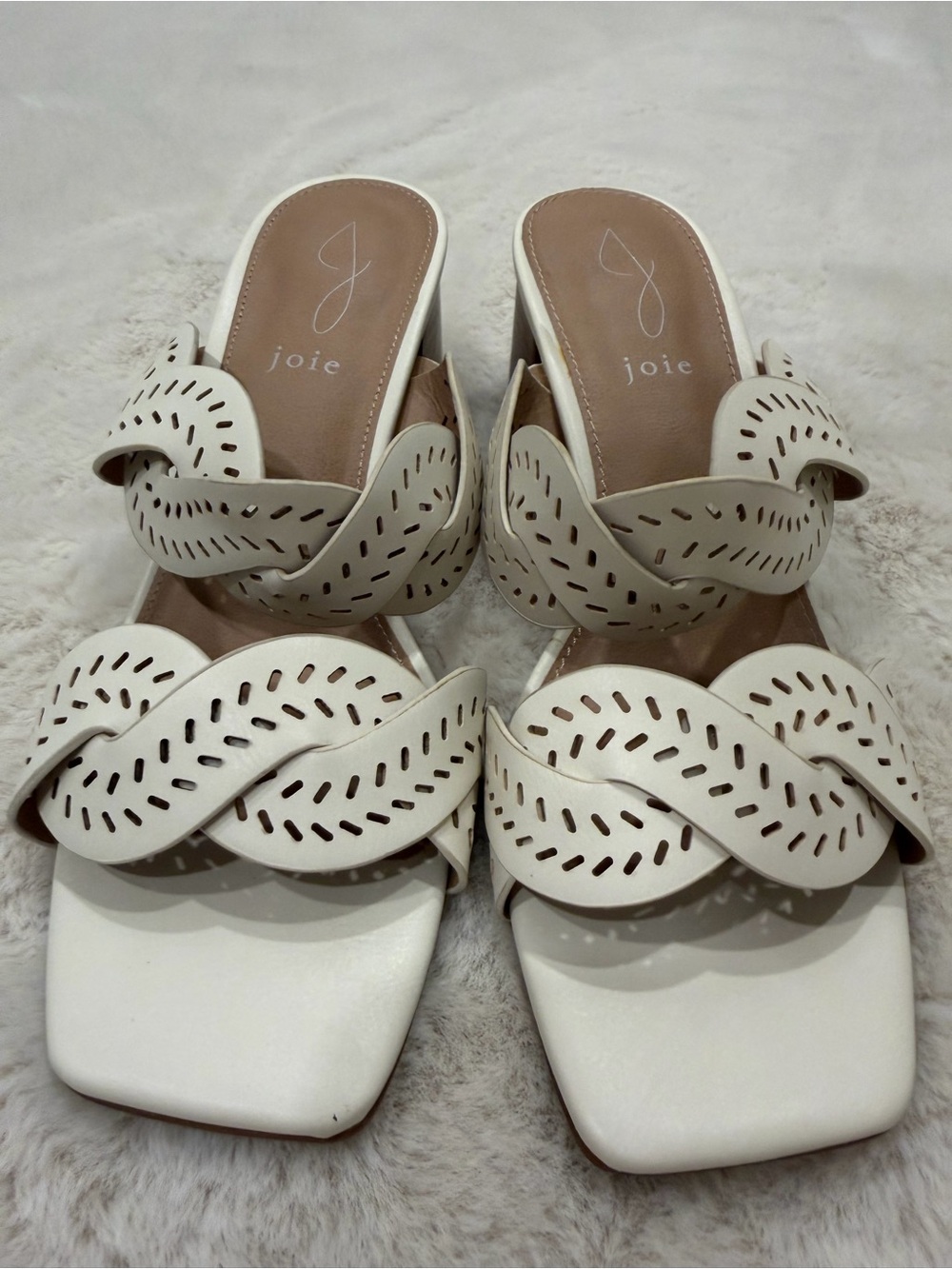 Joie White Braided Laser-Cut Leather Slide Sandals